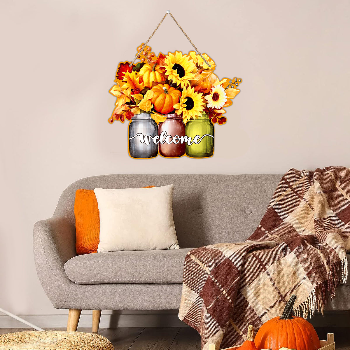 Autumn Fall Welcome Sign Wreath for Front Door Decorations K221