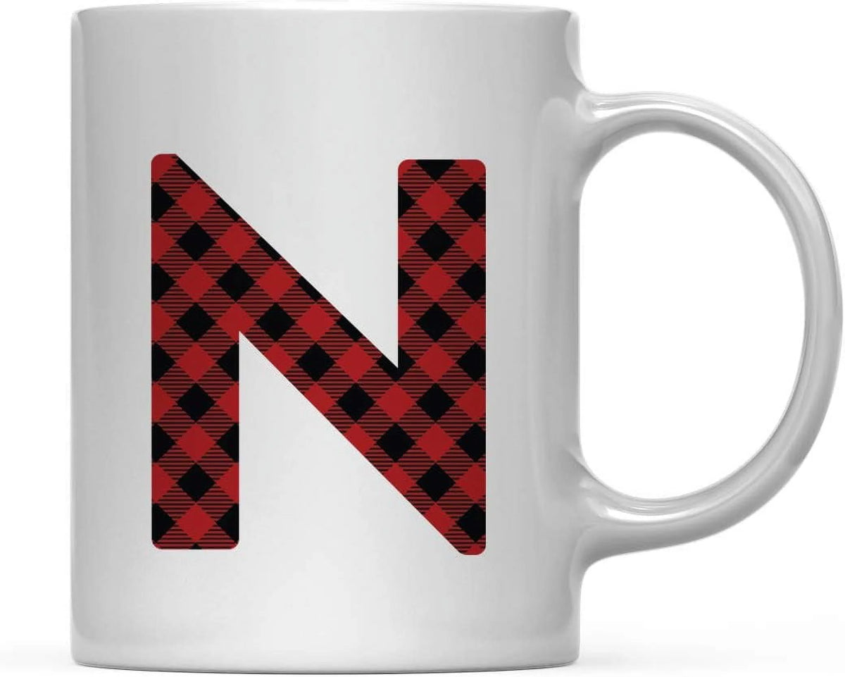 Hot Chocolate Coffee Mug Gift, Red Plaid Initial Letter, 1-Pack, Includes Gift Box N459