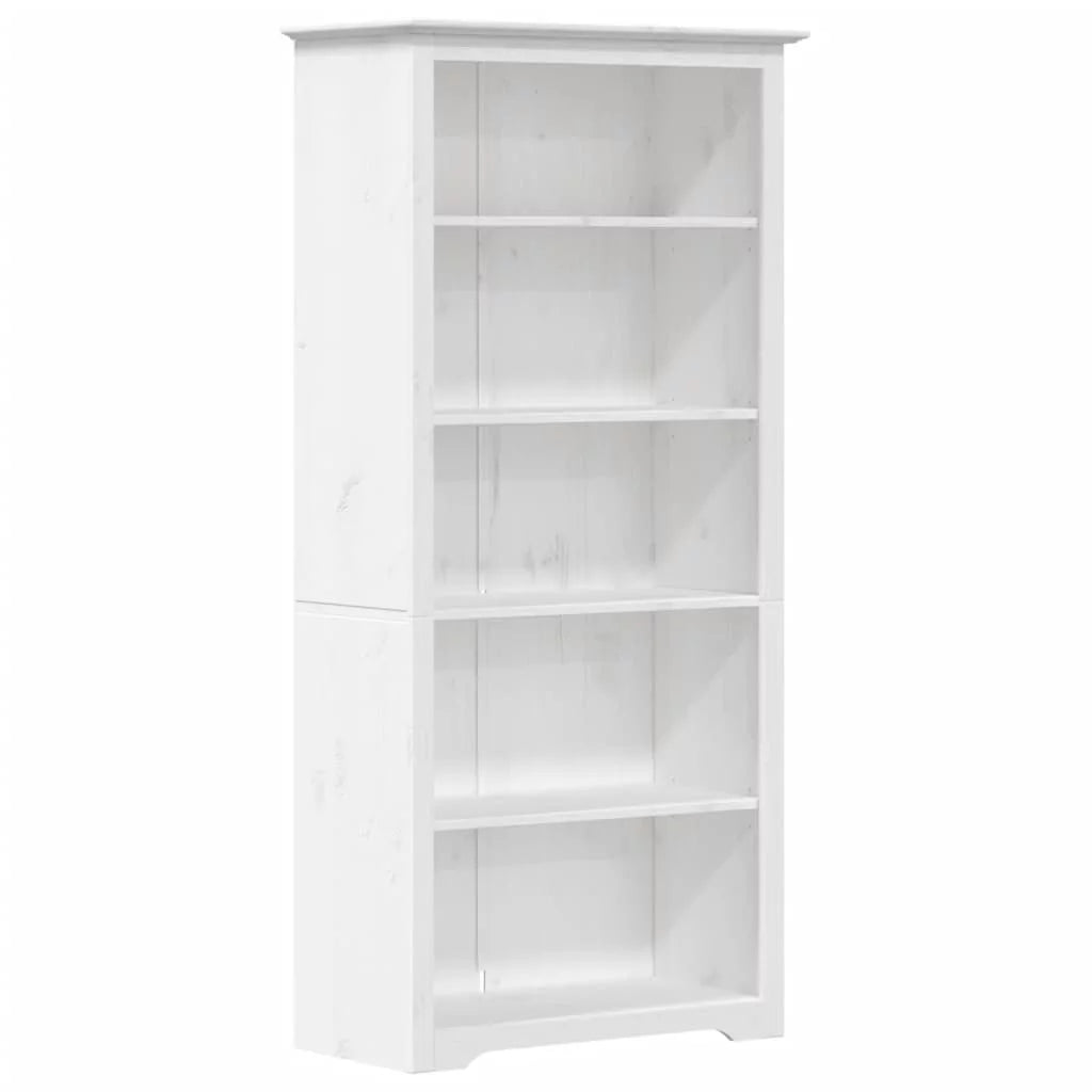 White 5-Tier Solid Wood Pine Bookcase B55643