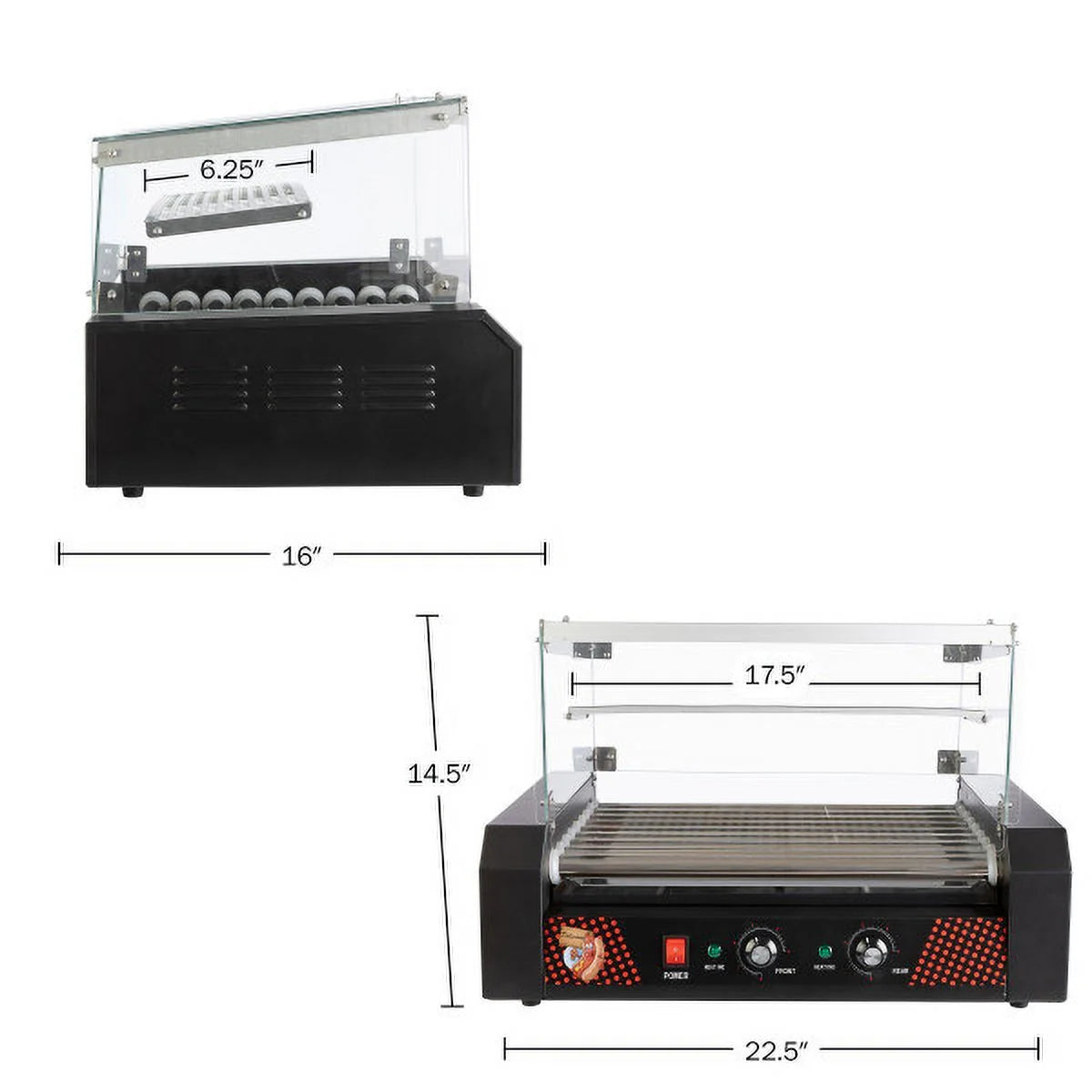 9-Roller Hot Dog Grill with Bun Warmer and Cover U1306