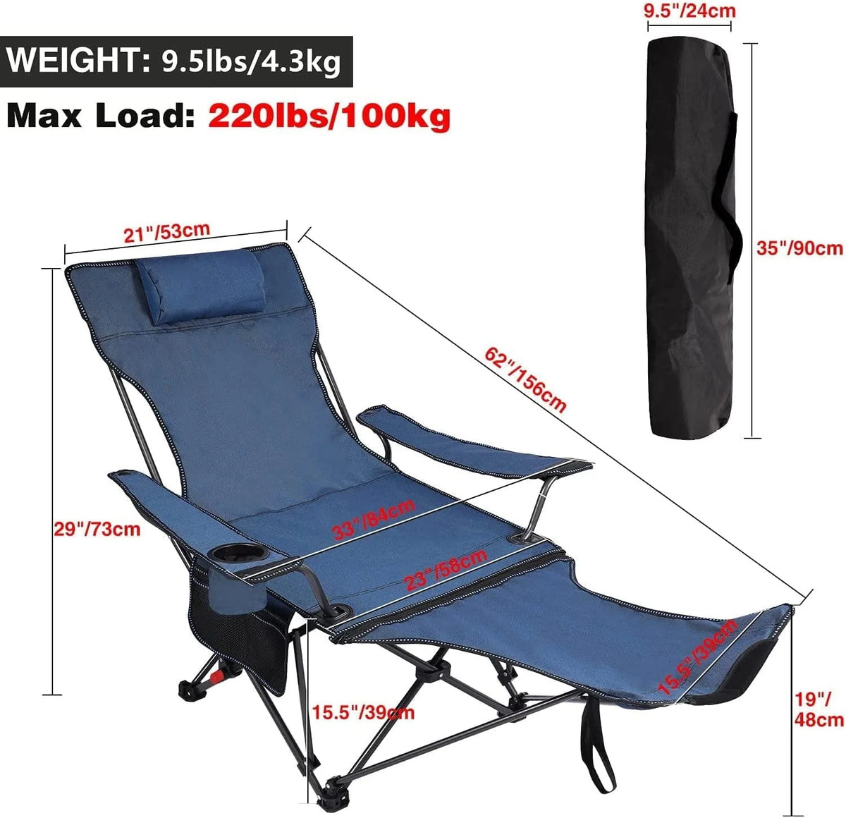 Adjustable Outdoor Folding Chair with Footrest I3034