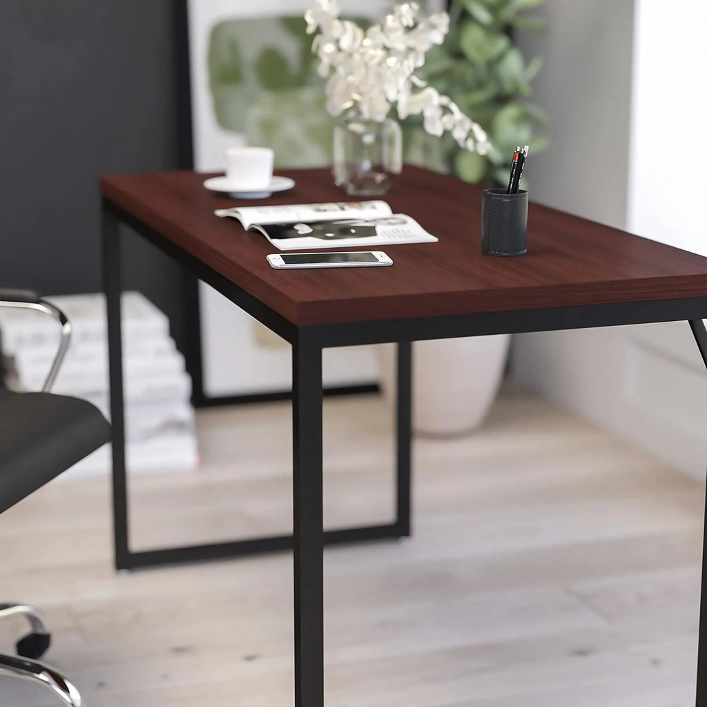 47 Inch Computer Desk with Red Mahogany Wood Grain Finish P377