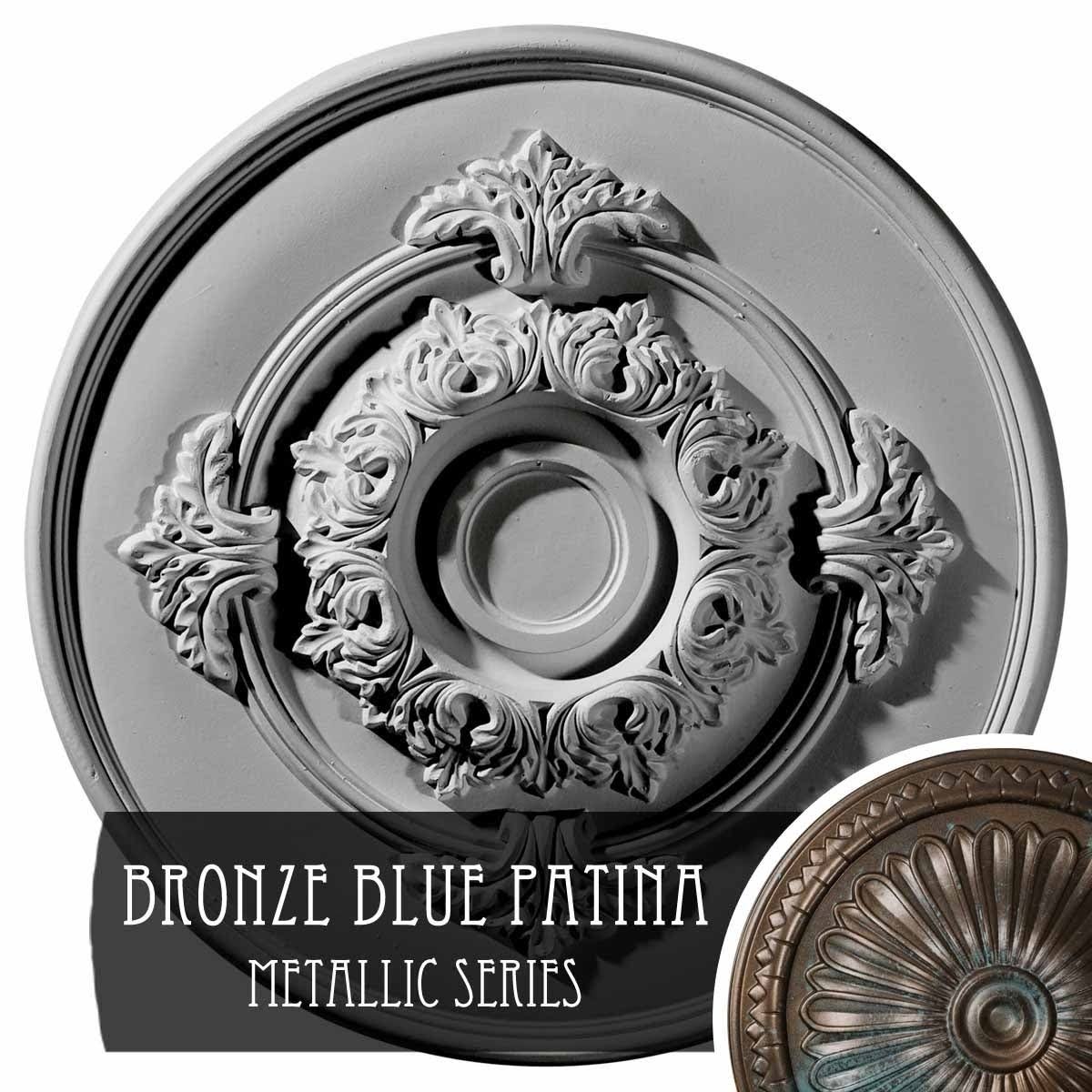 13 3/4x22OD x 1x22P Ceiling Medallion Hand-Painted Bronze Blue Patina I9398