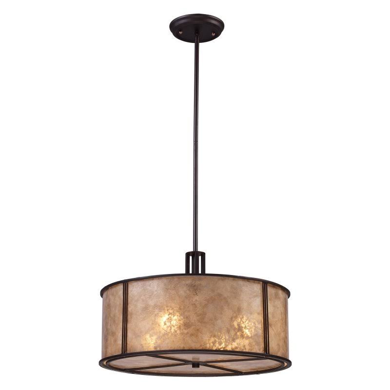3-Light Semi-Flush in Aged Bronze & Tan Mica Shade L26542