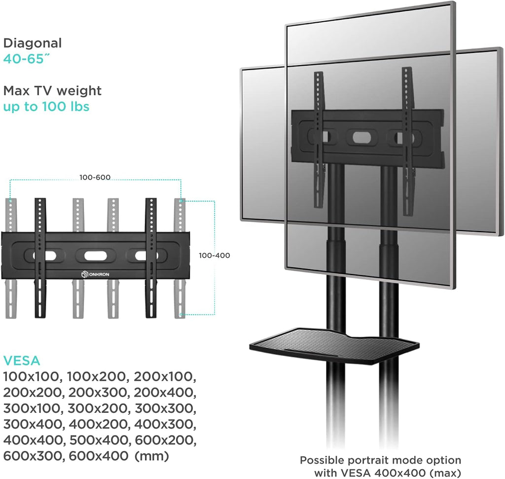 Mobile TV Stand for 40 to 65 Inch TV with Wheels Shelves U39757