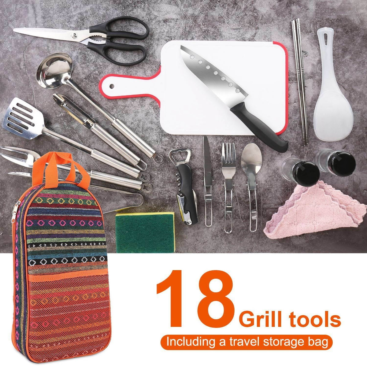 19Pcs Camping Cooking Utensil Kit Portable Picnic Cookware R38917