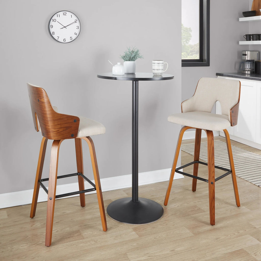 Walnut Wood Beige Fabric Swivel Barstool Set of 2 A43201
