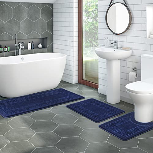 Black Non Slip Shaggy Microfiber Bathroom Rugs 3 Piece M32810