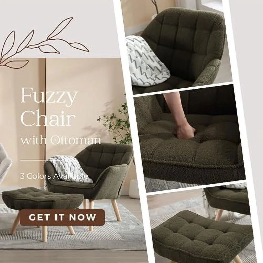 Green Sherpa 2-Seat Mini Sofa Couch with Wood Legs H53503