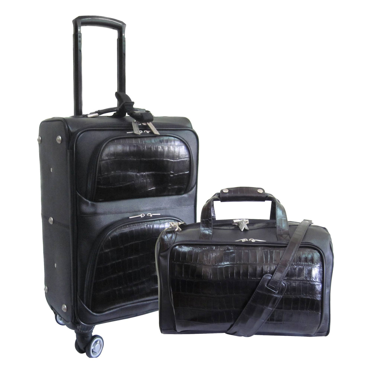 Two-Tone Leather Traveler Set on Spinner Wheels Black 2 Piece F310