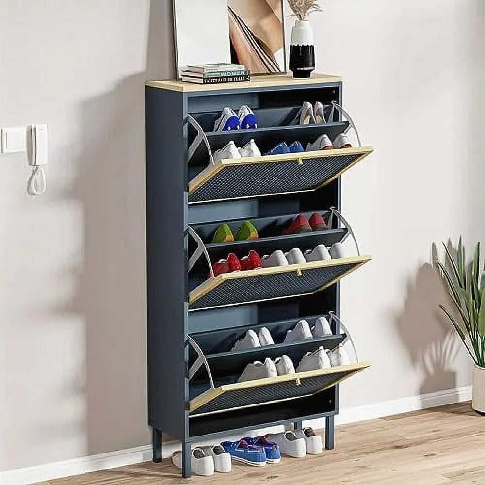 Metal Shoe Cabinet with 3 Flip Drawers Q932520