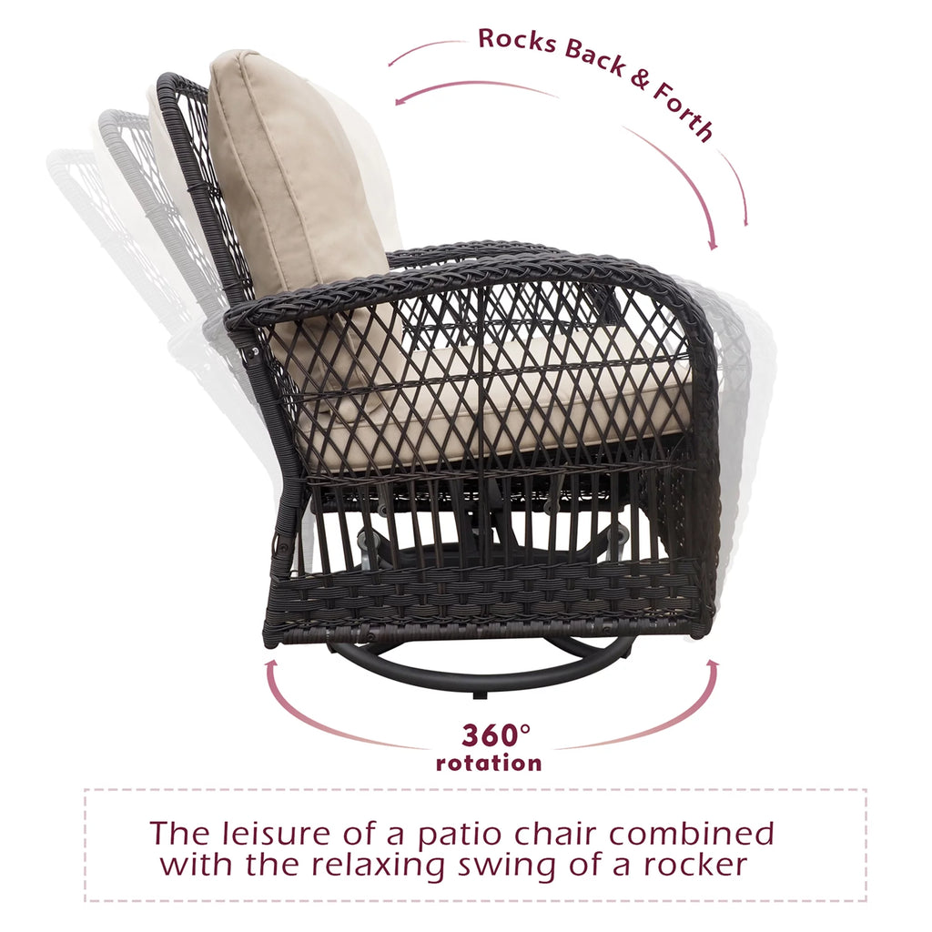 Khaki Wicker Swivel Rocker Chairs with Table Q3170