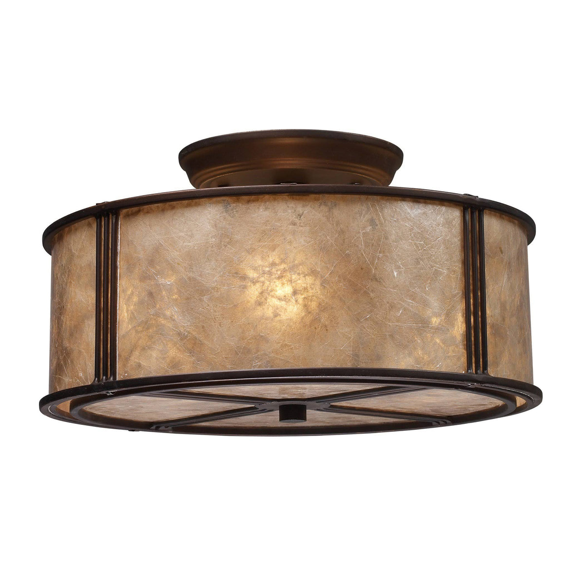 3-Light Semi-Flush in Aged Bronze & Tan Mica Shade L26542