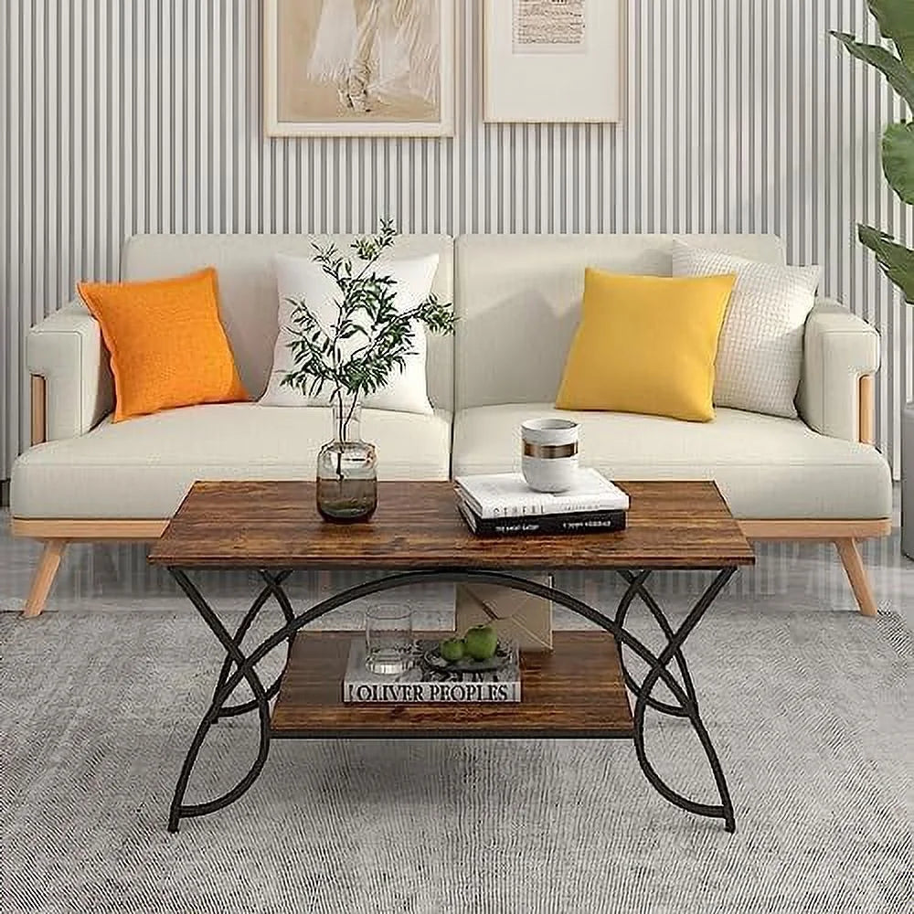 2-Tier Rectangular Faux Marble Coffee Table P838209