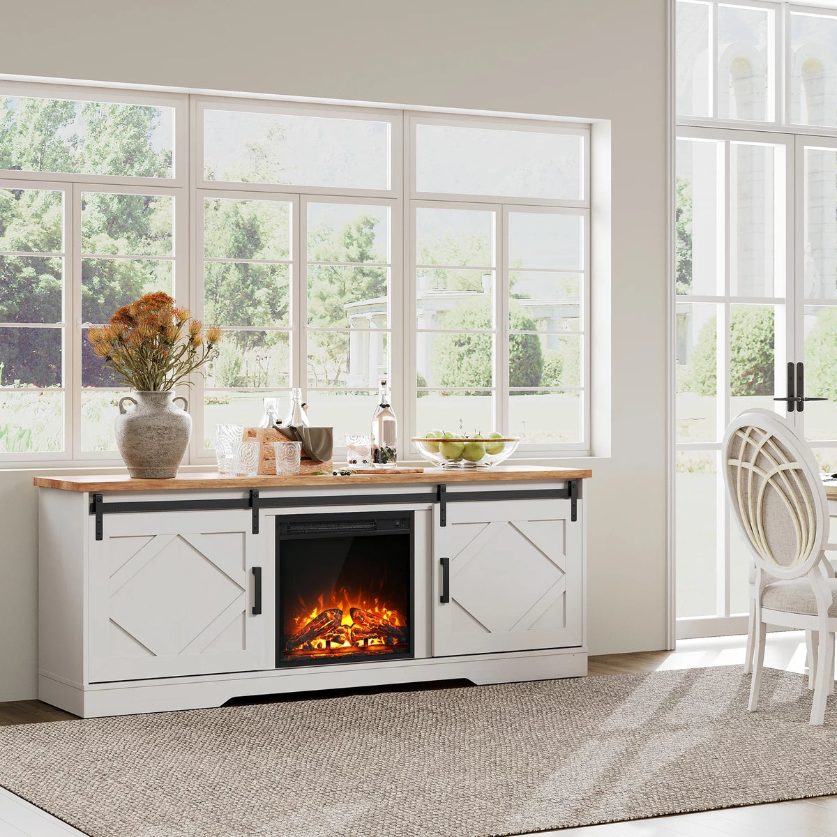 White Wood Fireplace TV Stand for TVs Up to 75 inch X391379