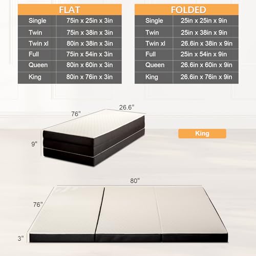 3 Inch Tri-folding Memory Foam Mattress with Washable Cover Y7888