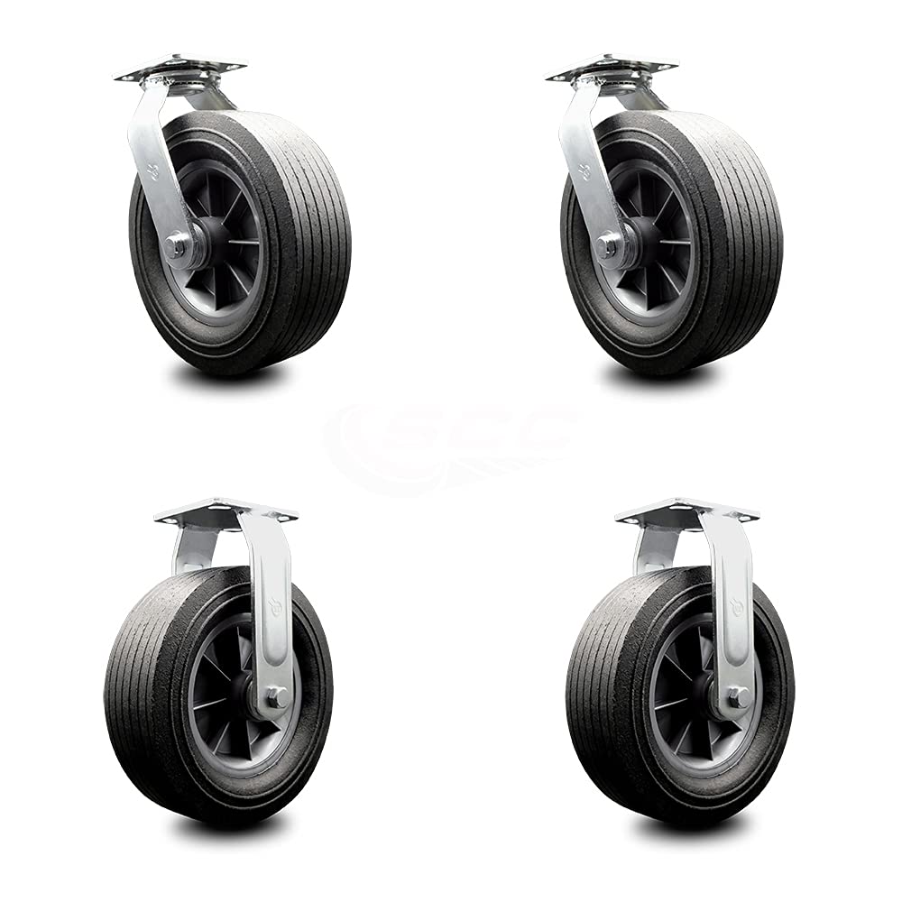 10 Inch Swivel Caster with Brake Semi-Pneumatic Wheel Pack of 2 O910