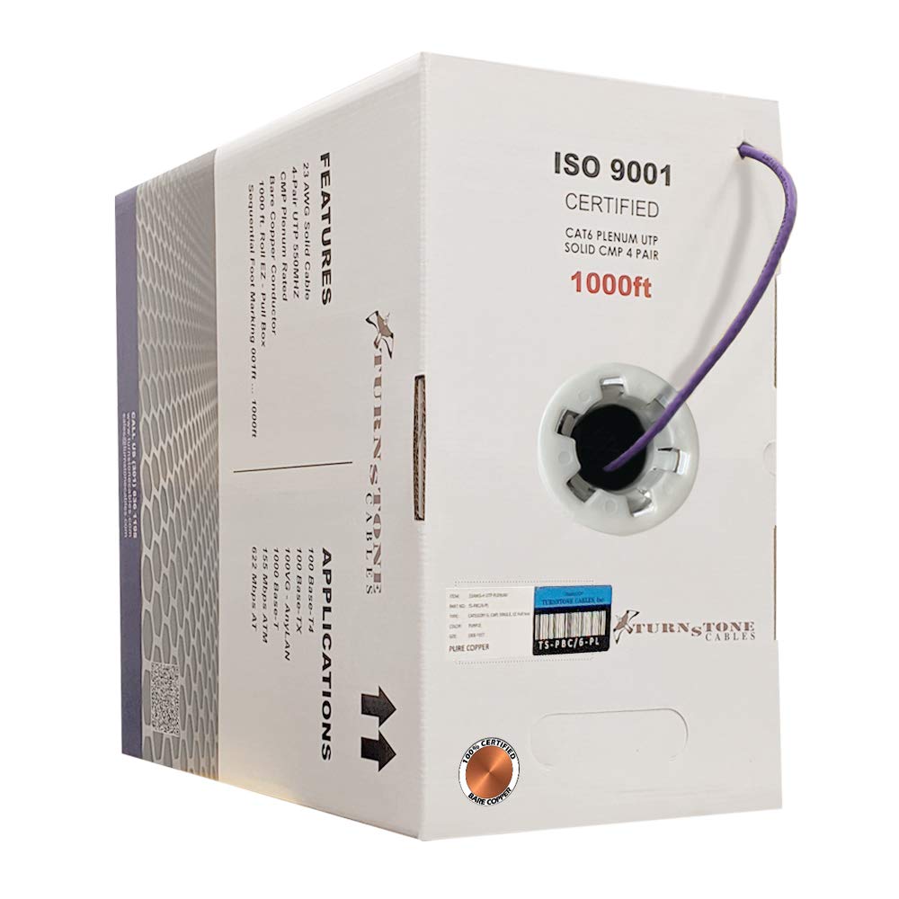 Cat6 Plenum 1000ft 23AWG Bare Copper UTP Bulk Ethernet Cable H5568