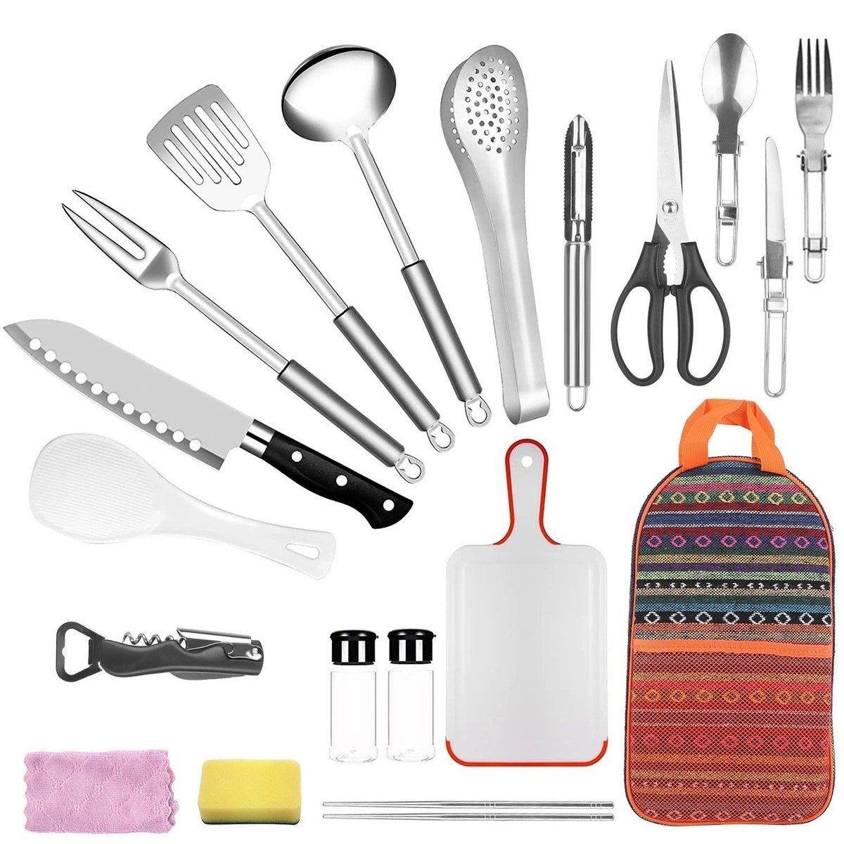 19Pcs Camping Cooking Utensil Kit Portable Picnic Cookware R38917