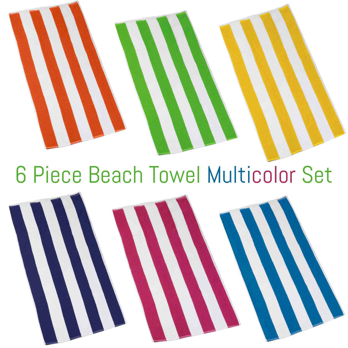 6 Piece 100% Cotton Beach Towel Set Z939