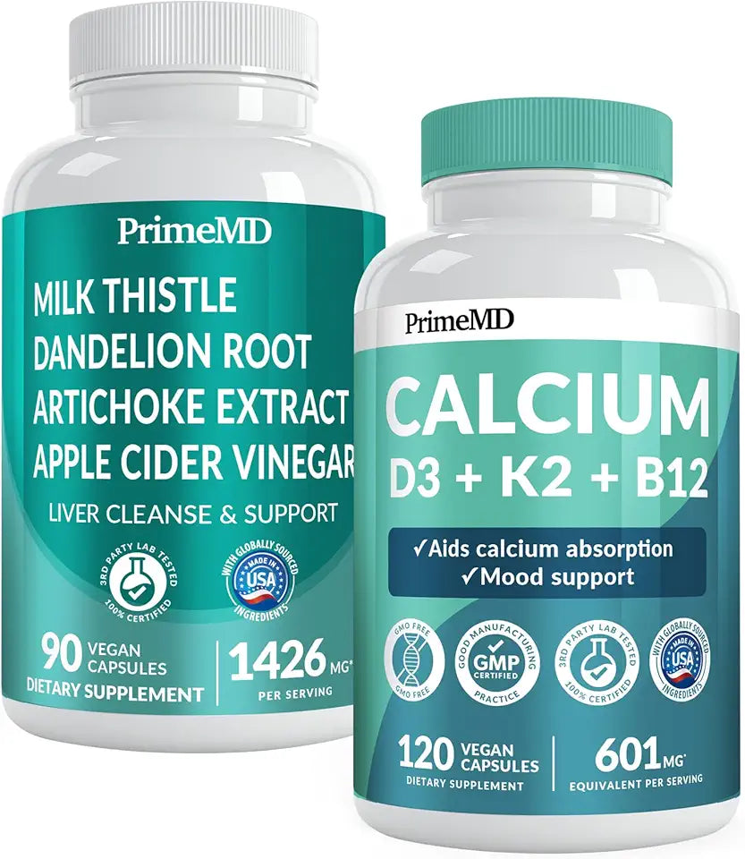 Calcium D3 K2 B12 and Liver Support Supplement Bundle Z263