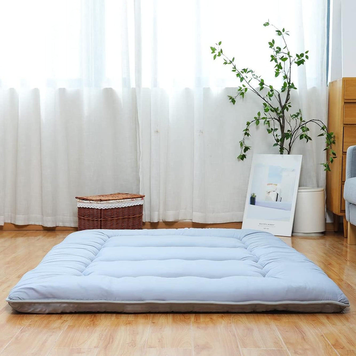 Japanese Foldable Futon Mattress with Washable Cover, Black Y97145