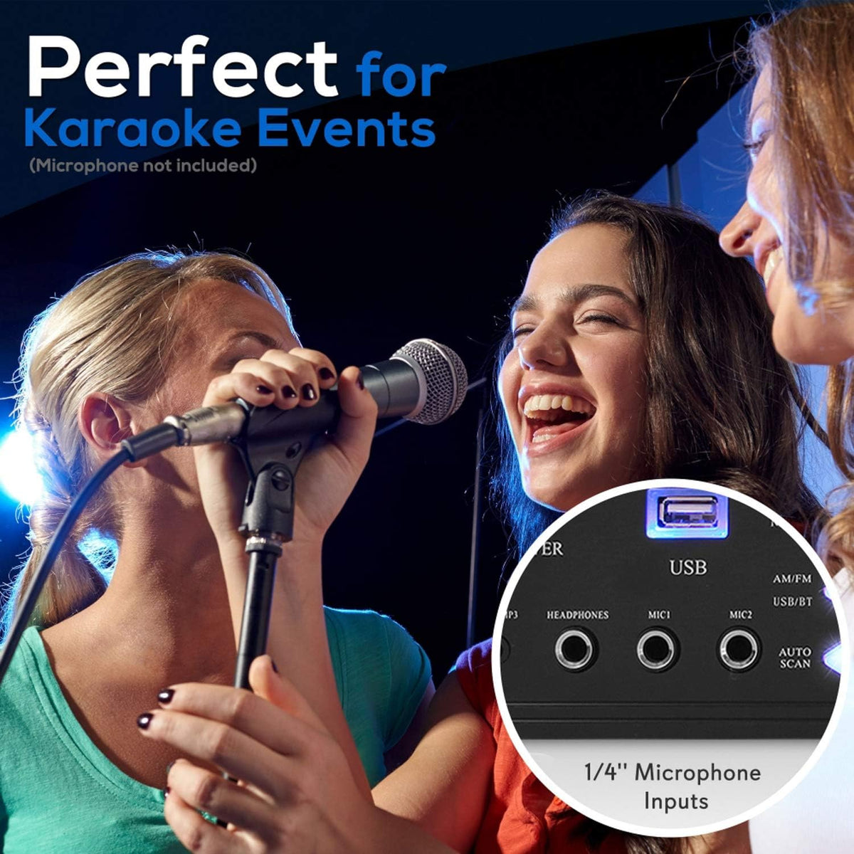 Wireless Bluetooth Stereo Amplifier with AM/FM Radio, USB, AUX, RCA, Karaoke Mic in, Remote Y455
