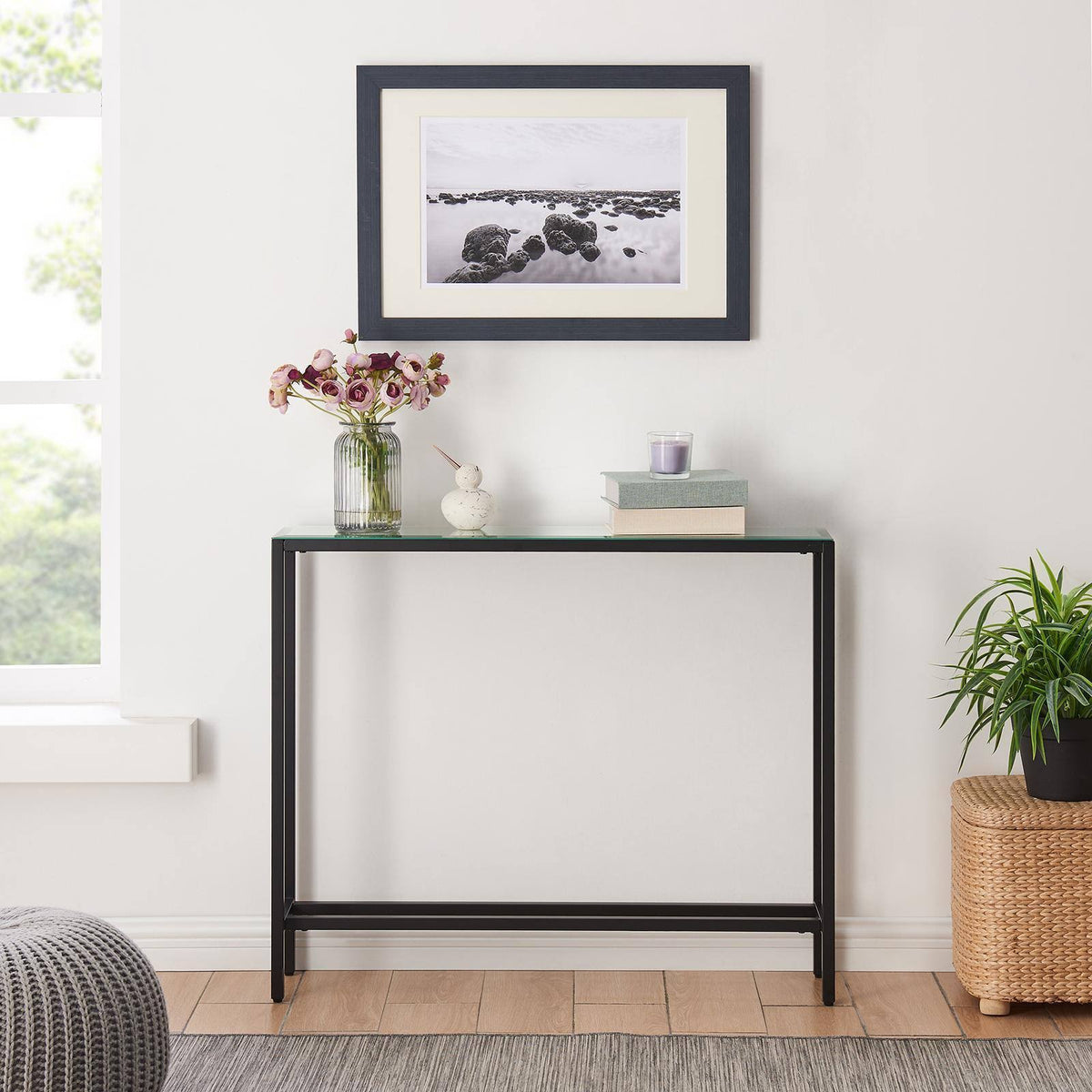 56" Glass Top Console Table in Black B74589