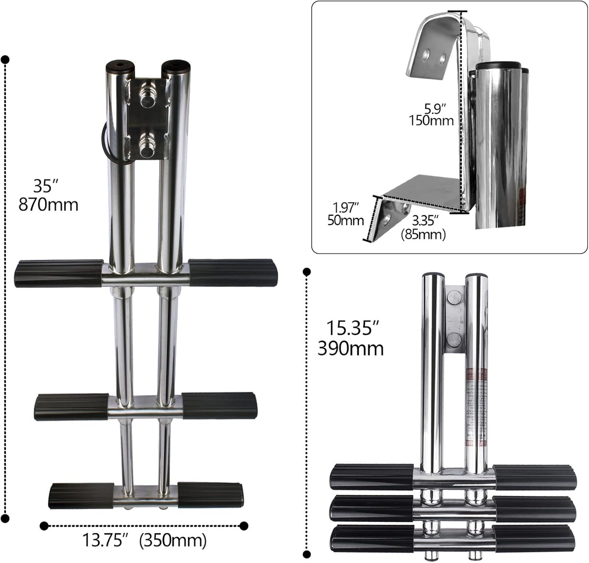 Telescopic Stainless Steel 3 Step Dive Boat Ladder K846387