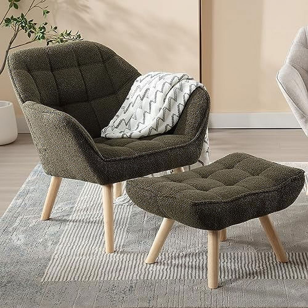 Green Sherpa 2-Seat Mini Sofa Couch with Wood Legs H53503
