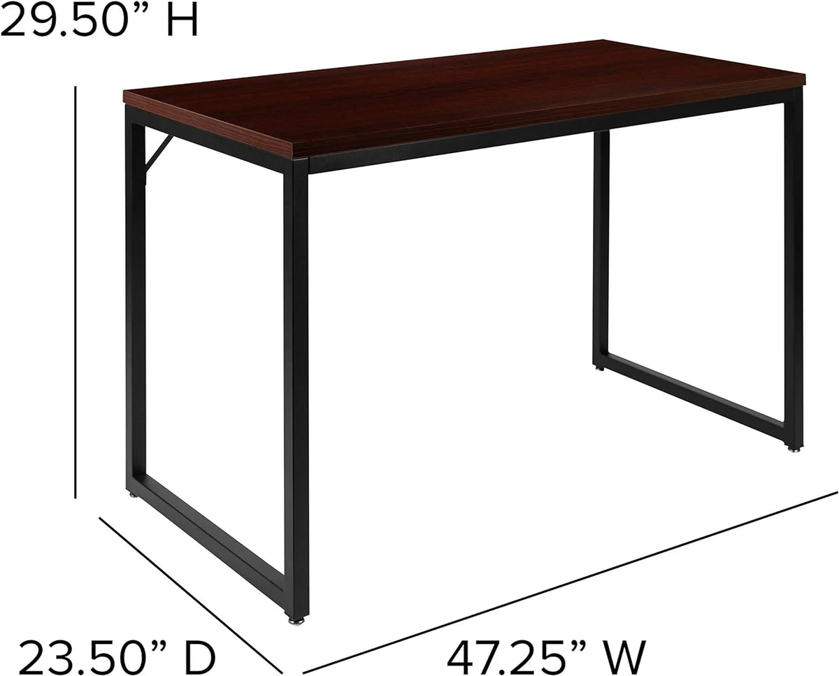 47 Inch Computer Desk with Red Mahogany Wood Grain Finish P377