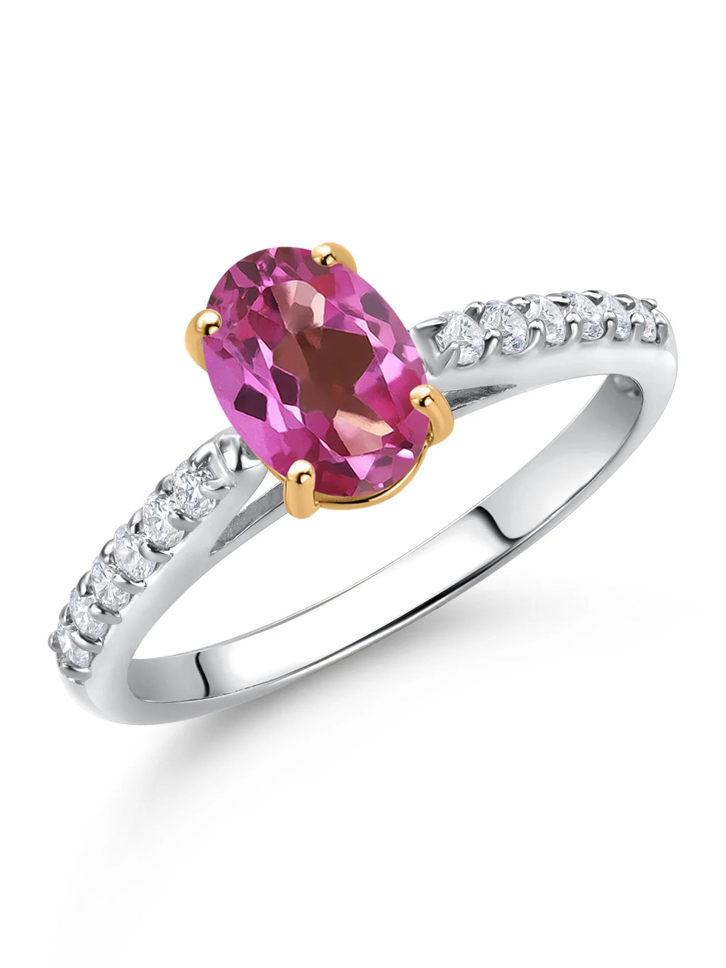 10K Yellow and White Gold Pink Mystic Topaz and White Lab Grown Diamond Engagement Ring (1.48 Cttw, Oval 8X6MM) B4242