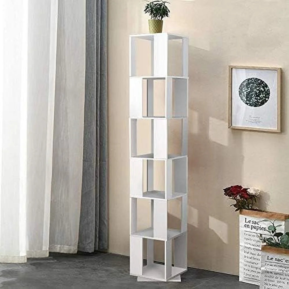 Blue 6 Tier Wooden Rotating Bookshelf Q3414