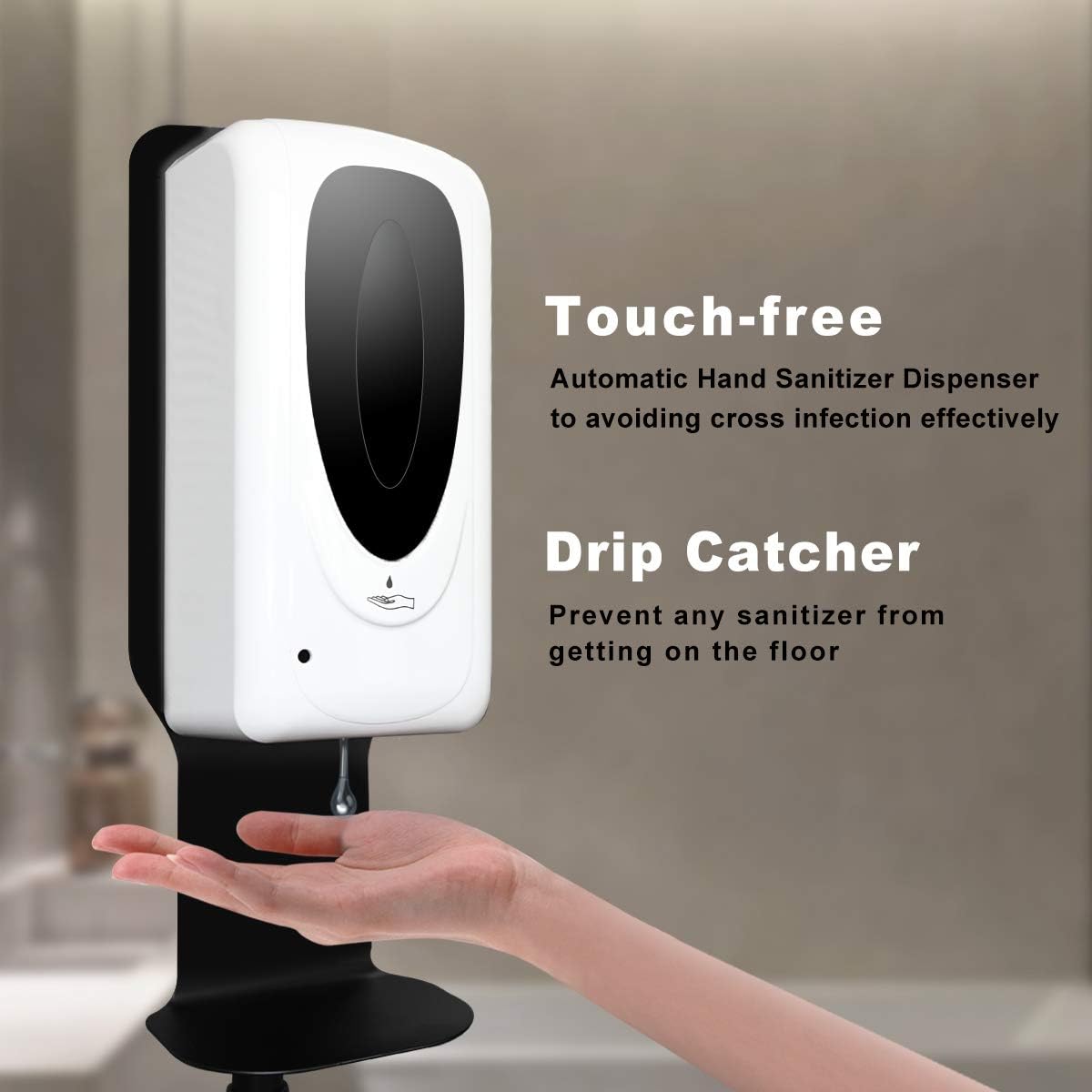 Touchless Automatic Hand Sanitizer Dispenser with Floor Stand and Drip Catcher, Pack of 2 U386