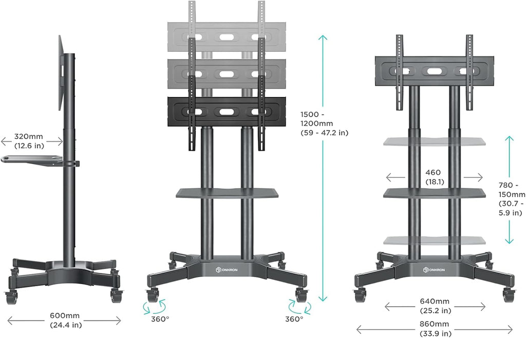 Mobile TV Stand for 40 to 65 Inch TV with Wheels Shelves U39757