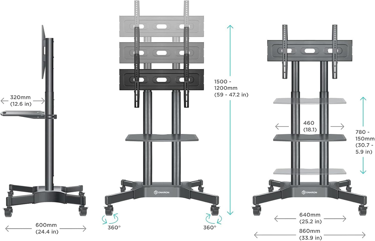 Mobile TV Stand for 40 to 65 Inch TV with Wheels Shelves U39757