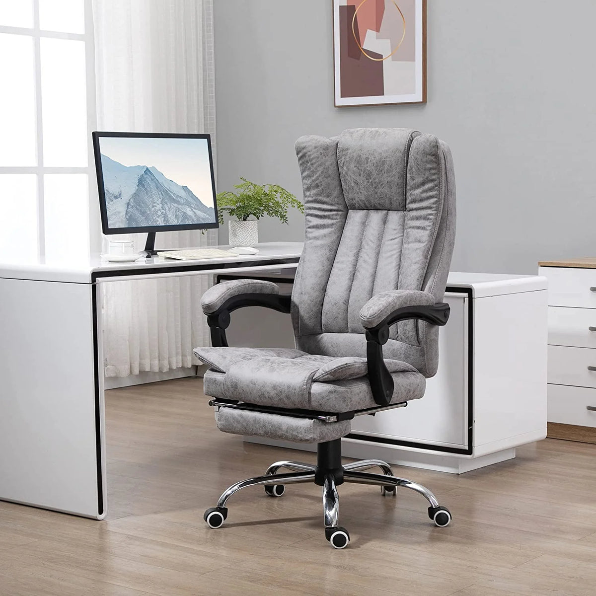 Gray Microfiber High Back Office Chair with Massage and Footrest M561811