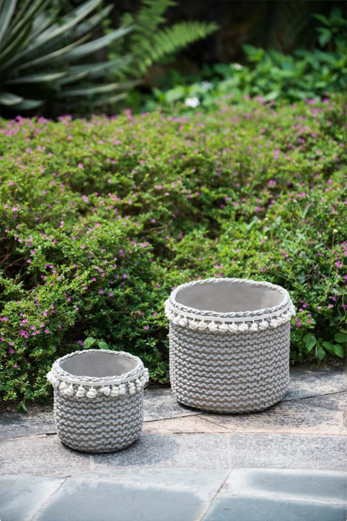 Large Round Basket Planters with Tassel - 13.75" - 2ct T943