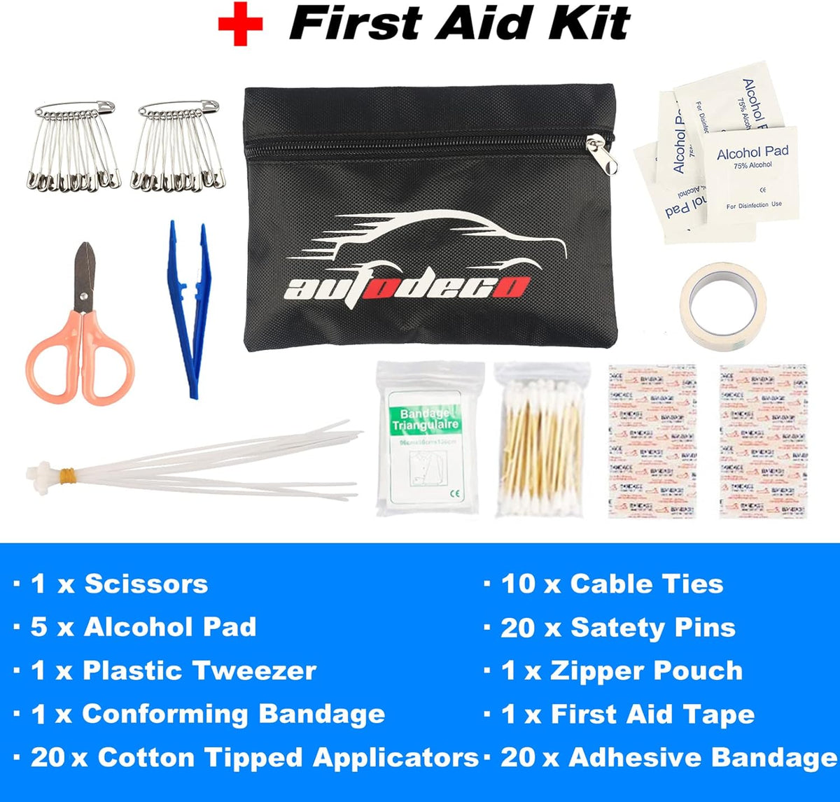 118 Pieces Car Emergency Kit with Jumper Cables, Air Compressor, Tow Strap, Hammer, Shovel N5894