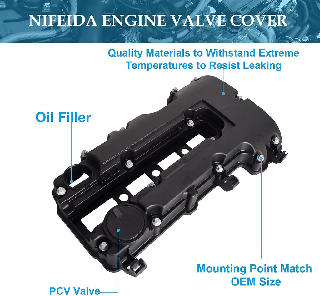 Engine Camshaft Valve Cover with Gasket Bolts Oil Filler Cap 1.4L Pack of 2 J182019