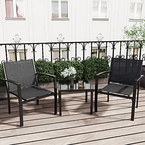 4 Pieces Patio Furniture Set with Glass Coffee Table, Black Q283