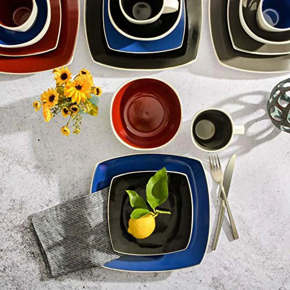 White Square Stoneware 16-Piece Dinnerware Set S3340