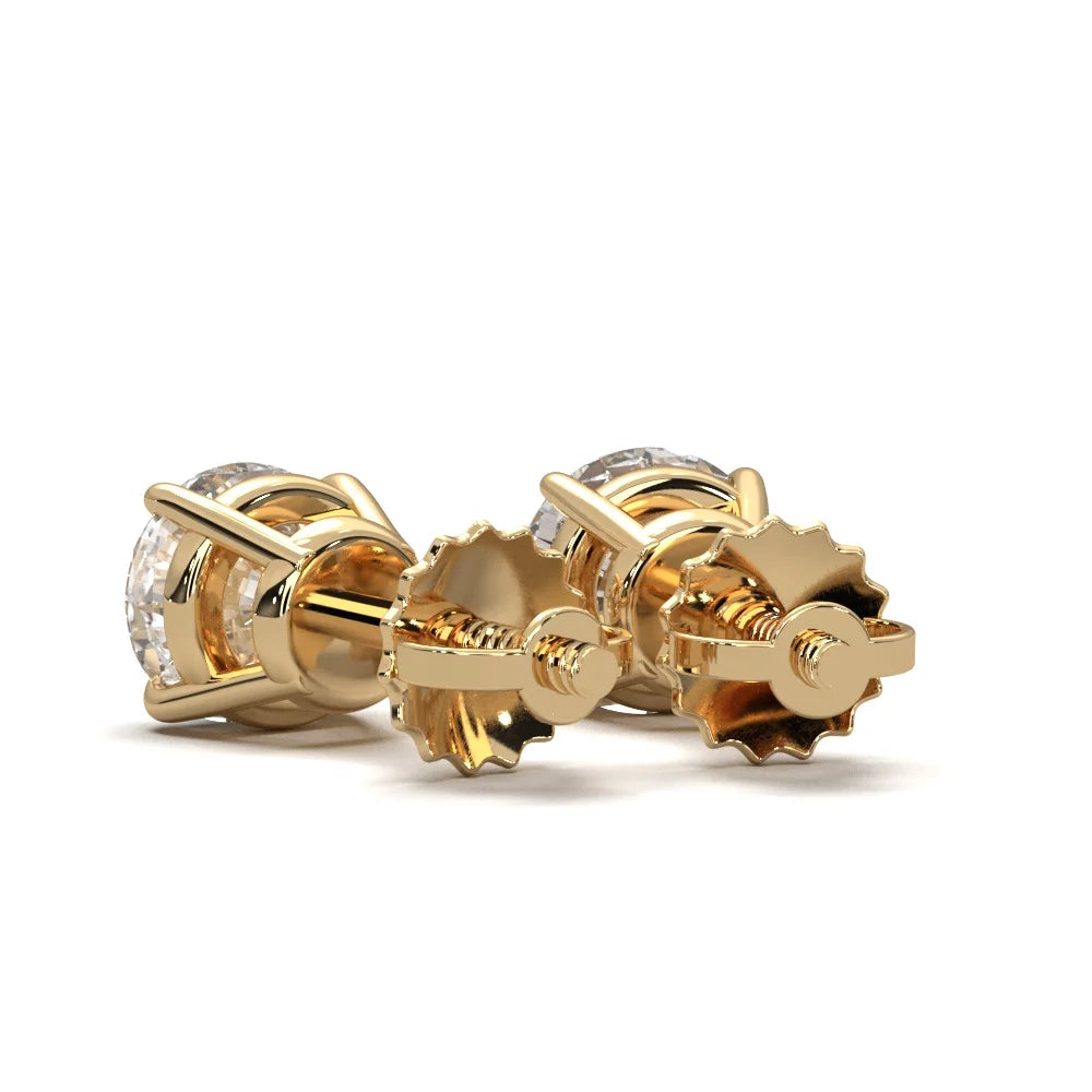14K Solid Yellow Gold 2ct Lab Grown Diamond Solitaire Stud Earrings C373