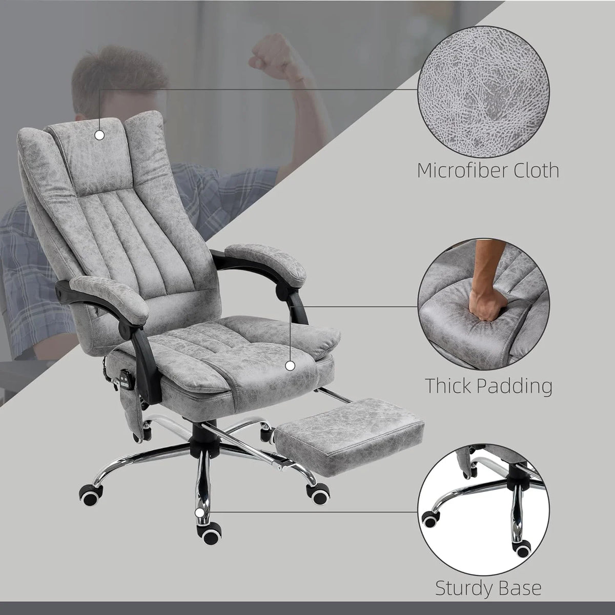 Gray Microfiber High Back Office Chair with Massage and Footrest M561811