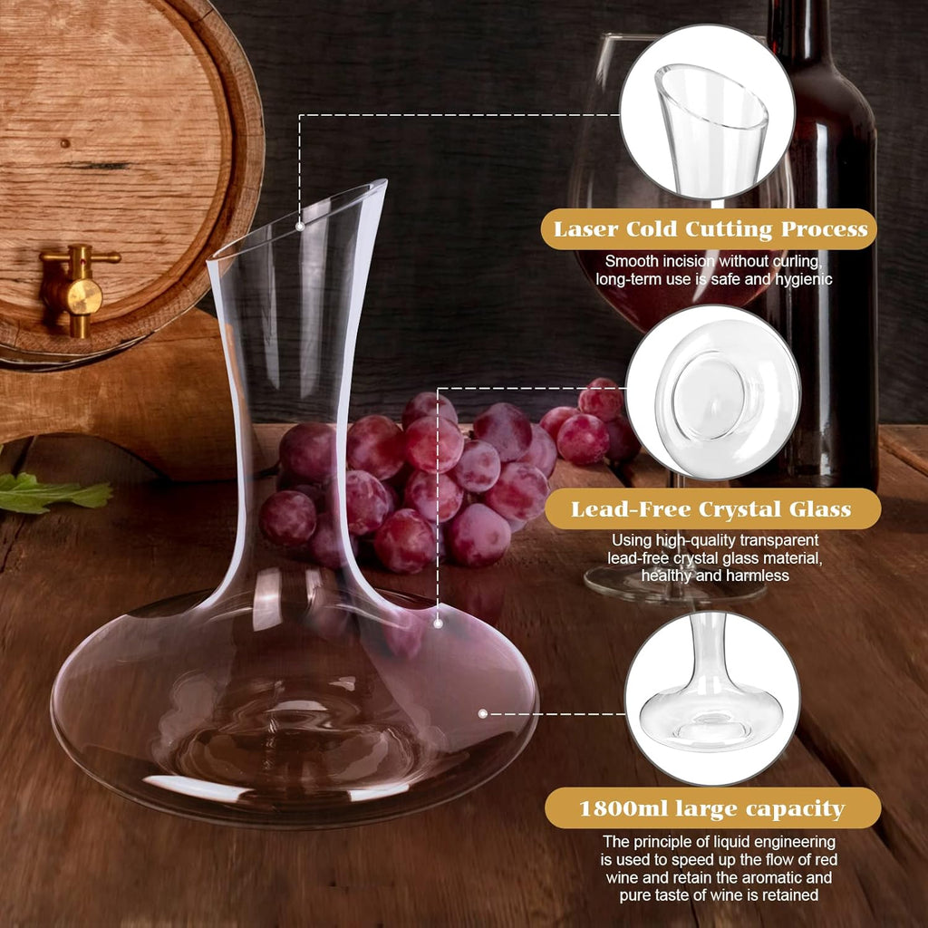 Lead-Free Crystal Wine Decanter Set With Stopper and Brush 1800ml Pack of 2 I94035
