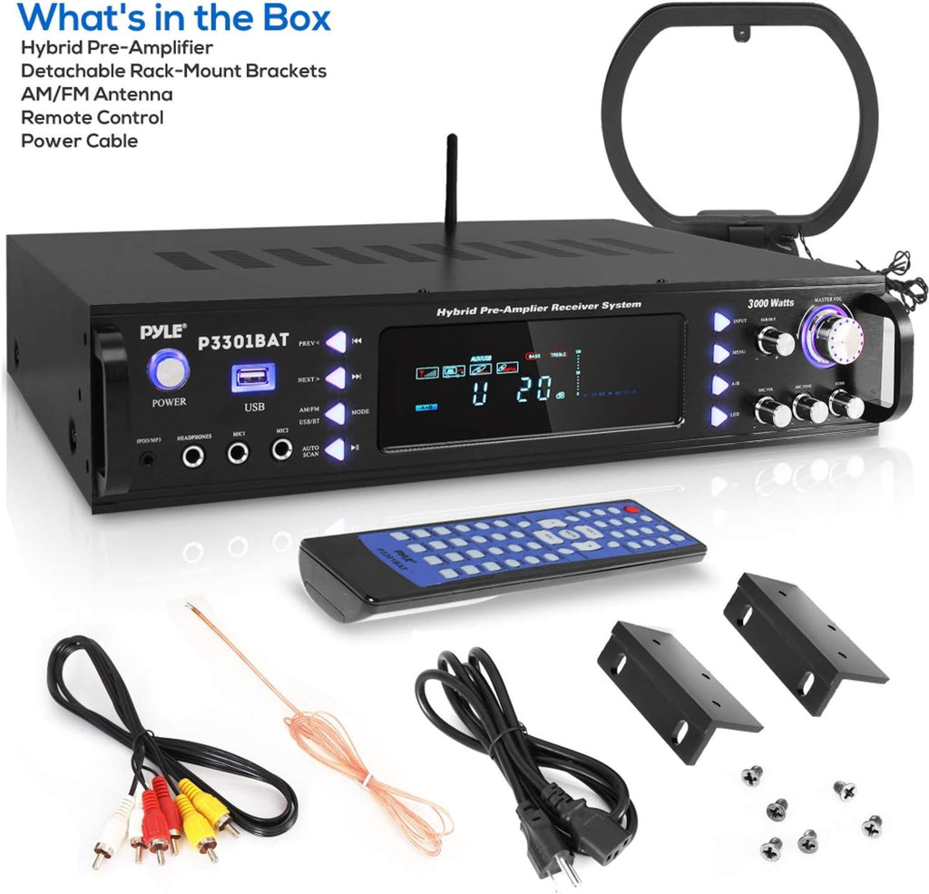 Wireless Bluetooth Stereo Amplifier with AM/FM Radio, USB, AUX, RCA, Karaoke Mic in, Remote Y455