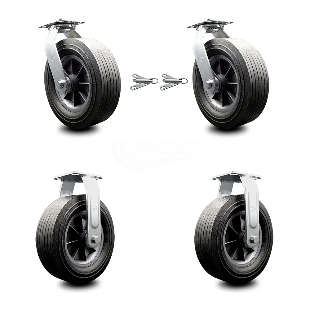 10 Inch Swivel Caster with Brake Semi-Pneumatic Wheel Pack of 2 O910