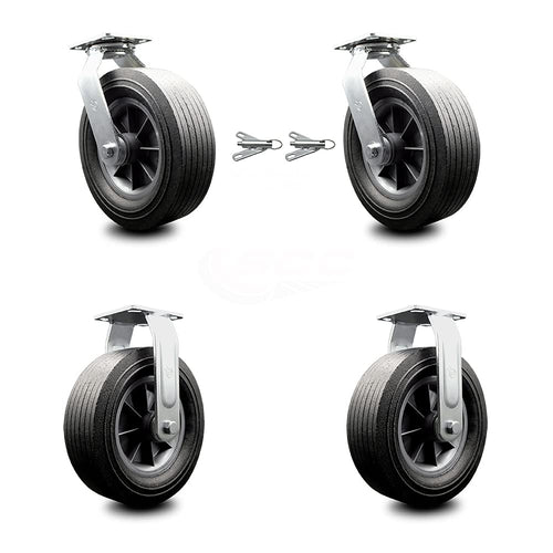 10 Inch Swivel Caster with Brake Semi-Pneumatic Wheel Pack of 2 O910