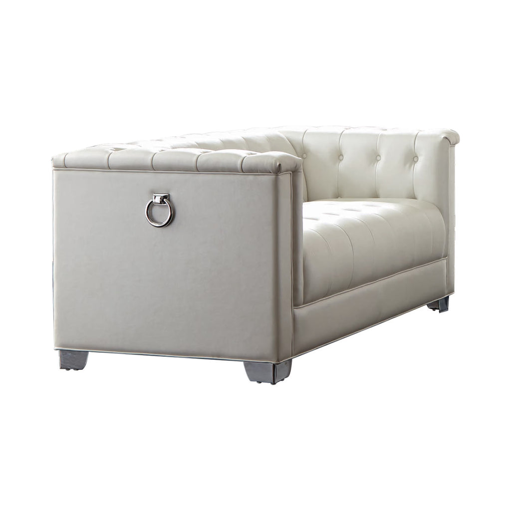 Pearl White Tufted Upholstered Loveseat P4115