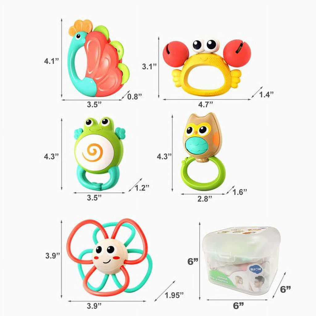 5 Pack Baby Rattle Teething Toys with Storage Case O2334